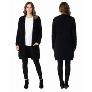 Chelsea & Theodore Black Fuzzy Cardigan Duster Sweater L NWT